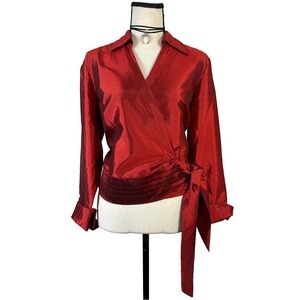 Coldwater Creek Shantung Wrap Blouse Petite Large